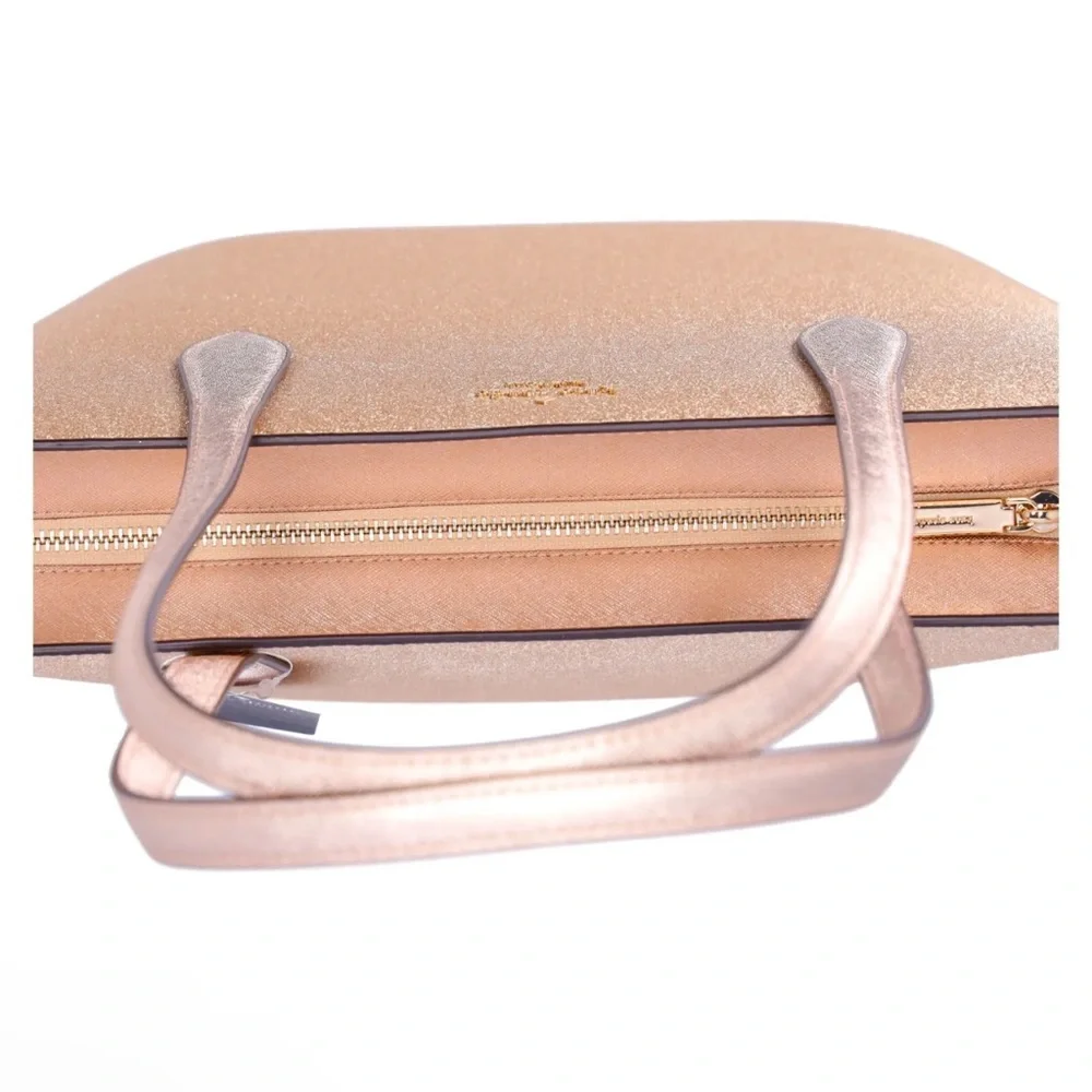 Kate Spade Glimmer Large Top Zip Tote Shoulder Bag Gold Glitter Holiday_6